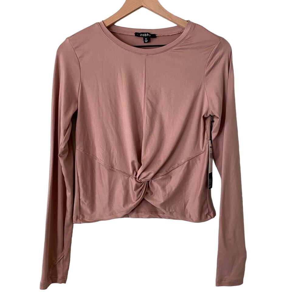 Zobha Laura Twist Long Sleeve Gym Top Medium Mauve Pink Cropped